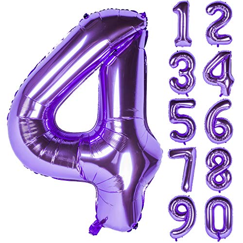 Image of 40 Inch Purple number Helium Foil Birthday Party Digit Balloons (Purple 4)