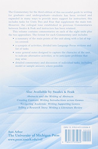 Commentary for Academic Writing for Graduate Students, 3rd Ed.: Essential Tasks and Skills (Michigan Series In English For Academic & Professional Purposes) - Image 2