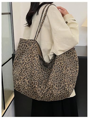 Image of MakeMeChic Women's Leopard Tote Bag Cheetah Oversize Shoulder Bag Weekender Bag