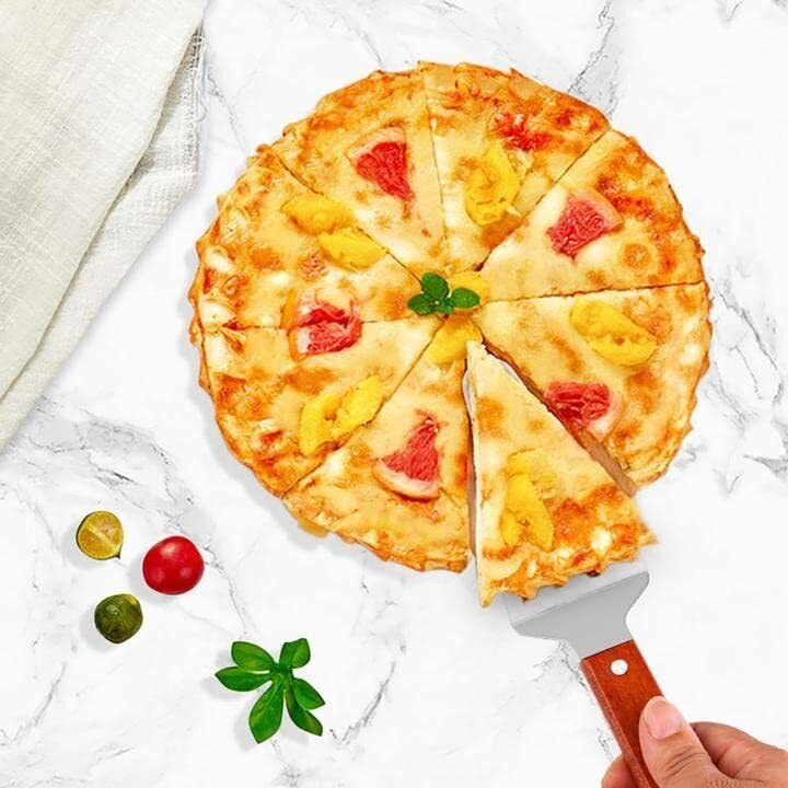 Besillia 1Pcs Pie Server Cake Holder Stainless Steel Triangle Shovel Spatula Pastry Dessert Server with Wooden Handle for Cake Cheese Pie Pizza 2