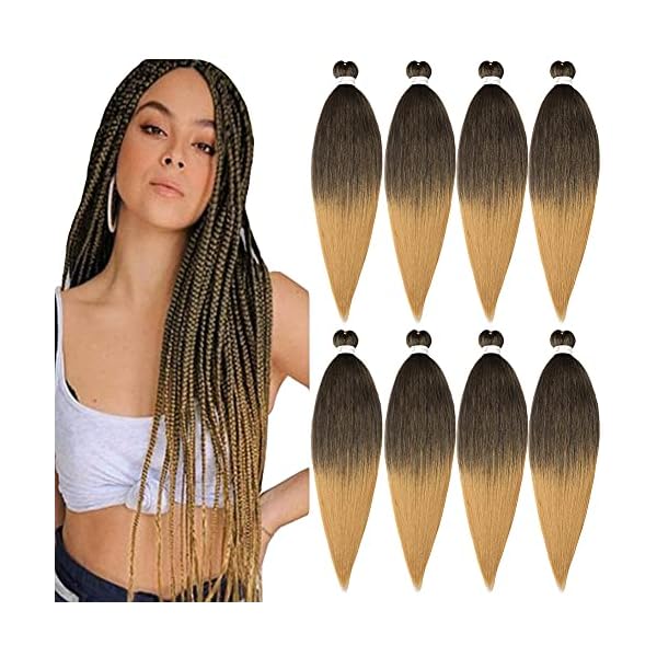 Pre-stretched Braiding Hair Extension Professional Crochet Braiding Hair 26 Inch 8 Packs Hot Water Setting Perm Yaki Synthetic Hair for Twist Braids (26inch,#T4/27)