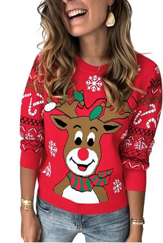 Marvmys Weihnachtspullover Damen Lustig Schneeflocken Rentier Winter...