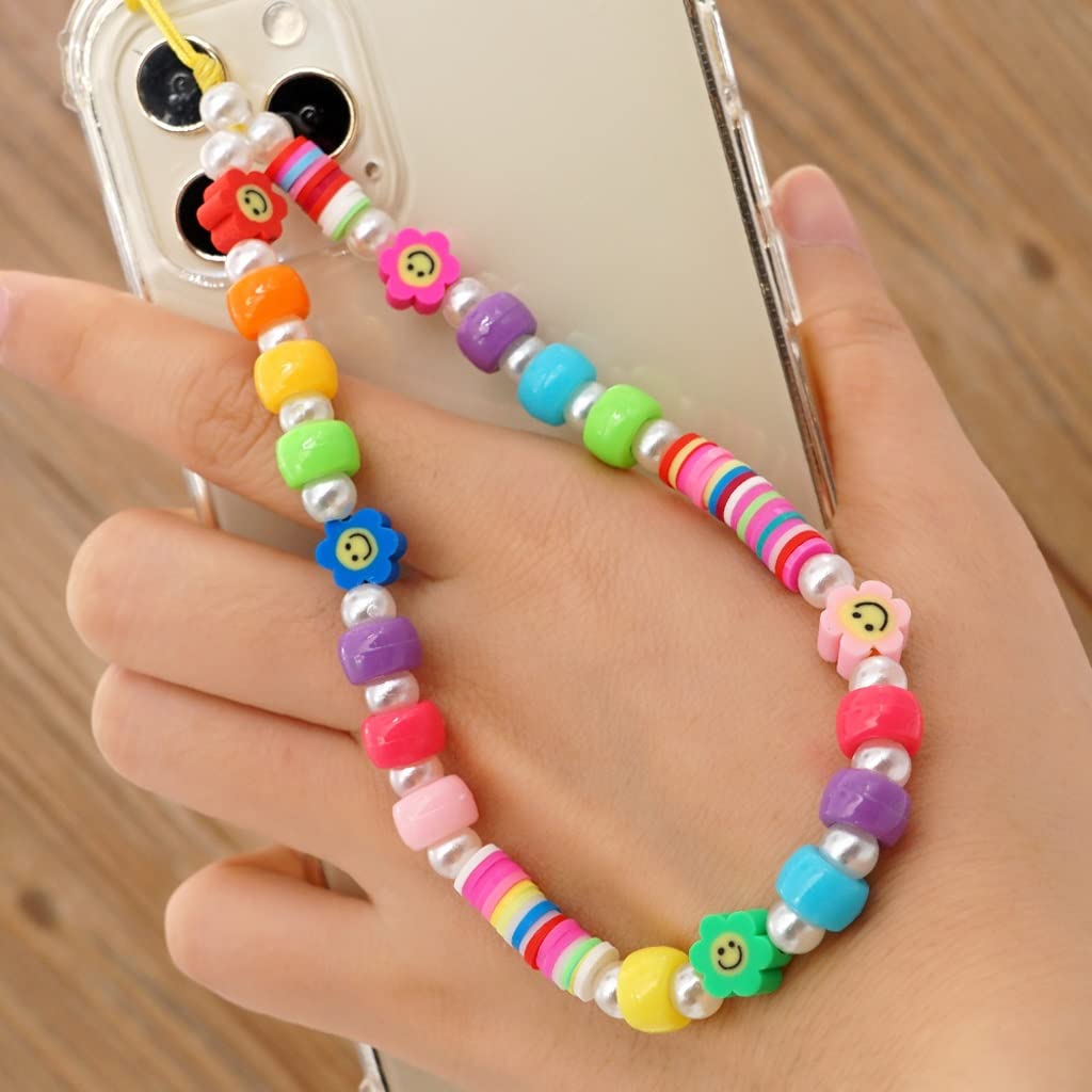 Estilo de Playa Cerámica Suave Cordón para teléfono 8 mm Color Mezclado Agujero Grande Cuentas Cadena para teléfono con Cuentas Mujer (Gris Claro Gris Claro)