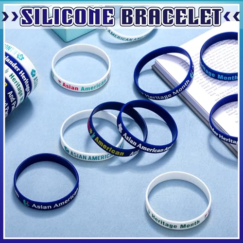 100 Pcs Asian American and Pacific Islander Heritage Month Decorations Bracelets AAPI Month Decorations 5 Styles Rubber Stretch Silicone Wristband Bracelets for AAPI Party Supplies2