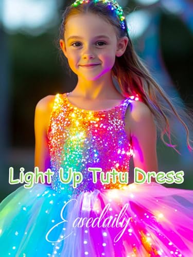 EASEDAILY Girls Light Up Sequin Tutu Dress Purple Blue Short Sleeve LED Butterfly Tulle Dress Glow Princess Birthday Party Dresses3