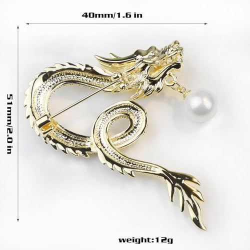 Image of Vintage Crystal Dragon Brooch Lapel Pin Decorative Safety pins for Clothing Rhinestone Animal Brooch Jewelry