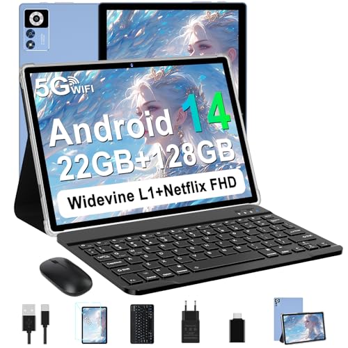 ZIOVO Tablet 10 Zoll Android 14 mit 22GB RAM+128GB ROM(TF 1TB), 5G WLAN, Octa-Core, Widevine L1, 8000mAh, BT 5.0, 5MP+8MP, GPS, Tablet mit Tastatur, Maus - Blau ZIOVO Tablet 10 Zoll Android 14 mit 22GB RAM+128GB ROM(TF 1TB), 5G WLAN, Octa-Core, Widevine L1, 8000mAh, BT 5.0, 5MP+8MP, GPS, Tablet mit Tastatur, Maus - Blau