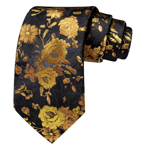 Image of Barry.Wang Flower Ties for Men Handkerchief Cufflinks Set Wedding Necktie Set Party