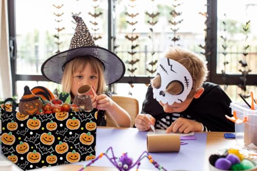 Image of Essme Rectangular Halloween Basket,Kids Baskets Empty with Handles for kids Halloweens Room Decor,Boys and Girls,Candy Basket（Black Pumpkin）