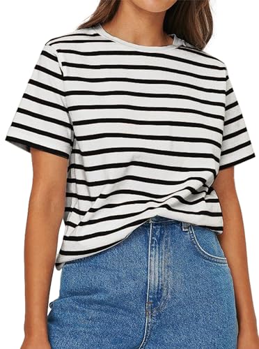 LilyCoco Women's Striped T Shirts Crew Neck Short Sleeve Tops Basic Summer Tees