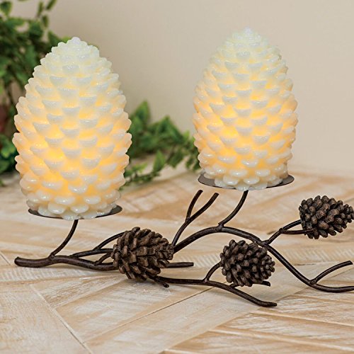 Image of Wondise Pine Cone Flickering Flameless Candles with Remote and Timer, Battery Operated LED Real Wax Flameless Candles, for Christmas Decoration, Set of 2(Ivory)