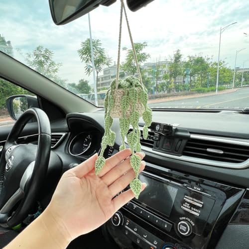 Image of VRB Dec 1 Pcs Crochet Flower for car Dashboard Decoration Items,Car Hanging Crochet Flower,Sunflower Decoration for Car,Car Mirror Hanging Accessories, (Hanging Plants Crochet - 1 Pcs)