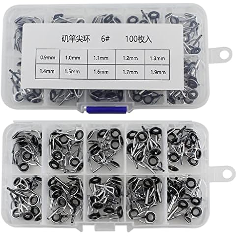 Fishcm Fishing Rod Tip Replacement Kit - 100 Stainless Steel and Ceramic Ring Guide Tips for Repairing Broken or Damaged Fishing Rod Tips Cover