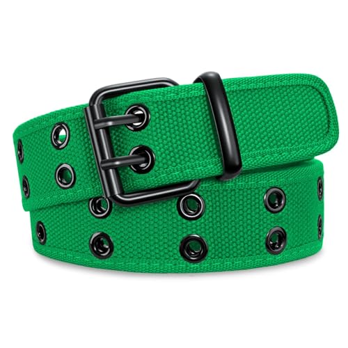 Image of WHIPPY Canvas Double Grommet Belt Unisex Casual Double Prong Belt for Men Women for Jeans Pants
