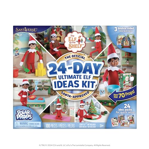 The Elf on the Shelf 24-Day Ultimate Kit – Official Elf Accessories with 70+ Props, Idea Cards, and Backdrops – Easy Elf on The Shelf Ideas for Kids – Christmas Decorations – Scout Elf Not Included.