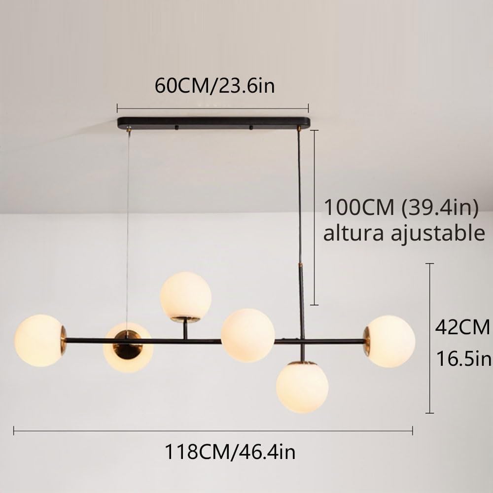 KSHSAA 6-Luces Lámpara de Techo de Vidrio Moderna Bola Lámpara Colgante Interior Techo Lustre Salón Comedor Restaurante Altura Ajustable Lámpara Colgante Luz Decoración Interior