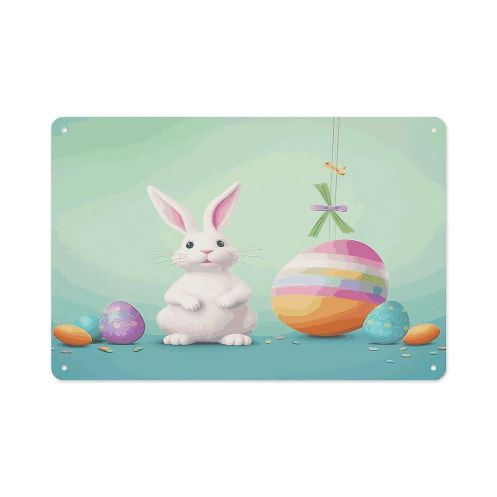 Btcowzrv Style Happy Easter Egg Rabbit Metal Sign 7.9 X 11.8 Inch, Aluminum Sign Wall Art Decor Easy To Install, Decorative Plaque For Home Bar Kitchen Pub Shop Garage