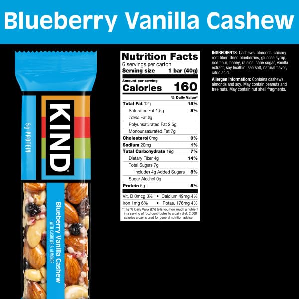 Image of KIND Nut Bars, Blueberry Vanilla & Cashew, Gluten Free, 5g Protein, 6 Count (Pack of 2)