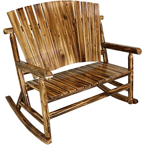Sunnydaze Rustic Fir Wood Log Cabin Rocking Loveseat with Fan Back Design, 2-Person