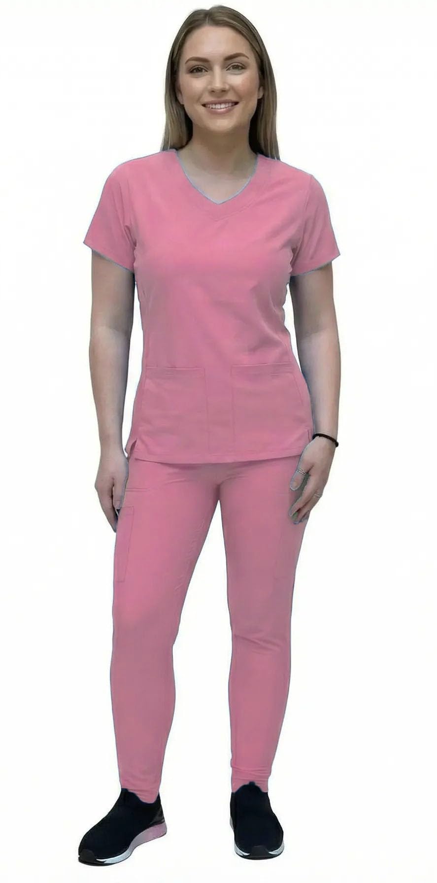 ANGIE UNIFORMS YOGAFLEX Jogger Scrubs for Women Set. Regular and PETITE. Side Spandex 2 Pockets Top with Yoga Waist Joggers