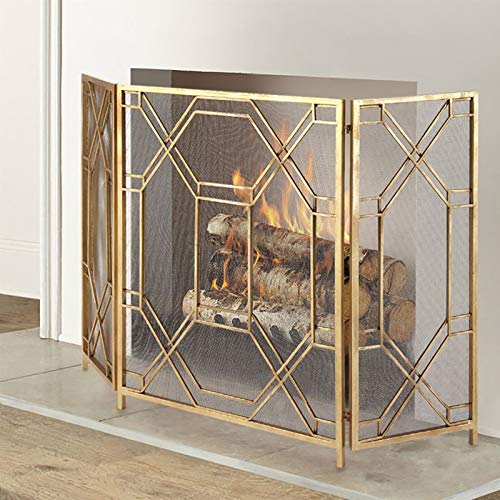 Protector de Chimenea de Hierro Forjado de Gran tamaño para Chimenea de Exterior, Valla sólida para Chimenea de 3 Piezas, diseño Simple