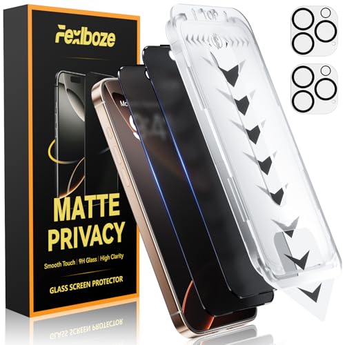 Fexlboze for iPhone 15 Pro Max Matte Privacy Screen Protector [2+2 Pack] 28 Side-View Privacy Tempered Glass with Camera Lens Protector Anti-Glare Anti-Fingerprint Bubble-Free Installation Frame Case Friendly
