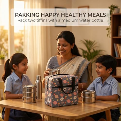 Image of Toy Imagine 5.6L Insulated Lunch Bag for Kids School Cute Cartoon Print Tiffin Bag Snack Tote Bag Compact Portable Leak Proof Tiffin Pouch Hot and Cold Lunch Box Bag for Boys & Girls (Sheep Design Grey)
