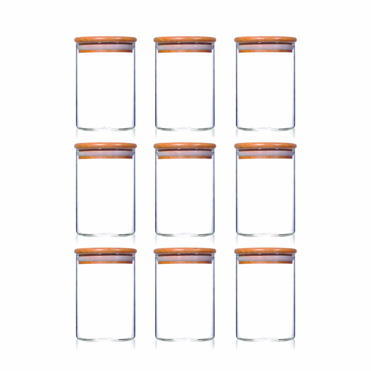 Print Maniacs Clear Glass Storage Jars with Bamboo Lids Airtight Kitchen Containers for Pantry Organisation Coffee Sugar Tea Storage Modern Glass Canisters Food Storage Jars