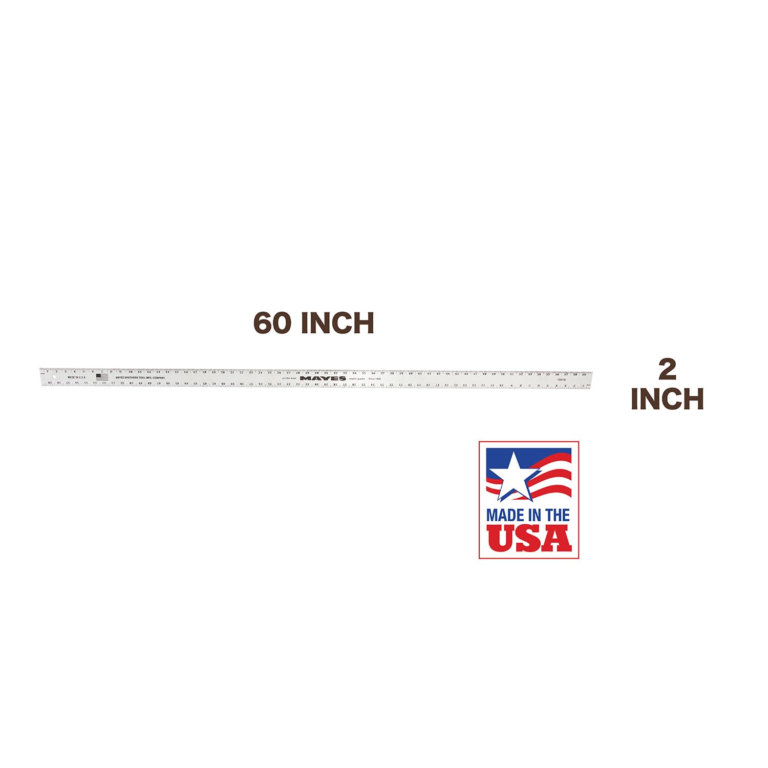 Mayes 10210 60 Inch Straight Edge Aluminum Ruler, Heavy Duty 60 Inch Ruler with Standard Measurements, Extra Thick Precision Straight Edge, Made in USA