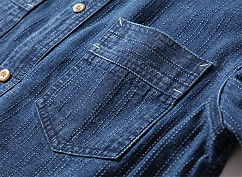 Herren Gestreiftes Hemd Jacquard Distressed Langarm Jeansshirt Herbst Herren Baumwollhemd Dunkelblau M – Bild 6
