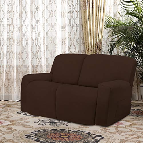 Image of Easy-Going 6 Pieces Microfiber Stretch Sectional Recliner Sofa Slipcover Soft Fitted Fleece 2 Seats Couch Cover Washable Furniture Protector with Elasticity for Kids Pet(Recliner Loveseat,Coffee)