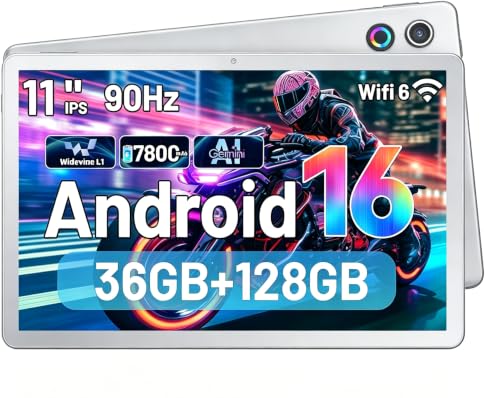Image of Jeazans Tablet,11 inch Android Tablet with Octa-core Processor 36GB RAM 128GB ROM HD IPS Touchscreen 8H Battery, Wi-Fi 6, BT 5.4, Dual Camera, Android 16 Tablets 2026,Silver