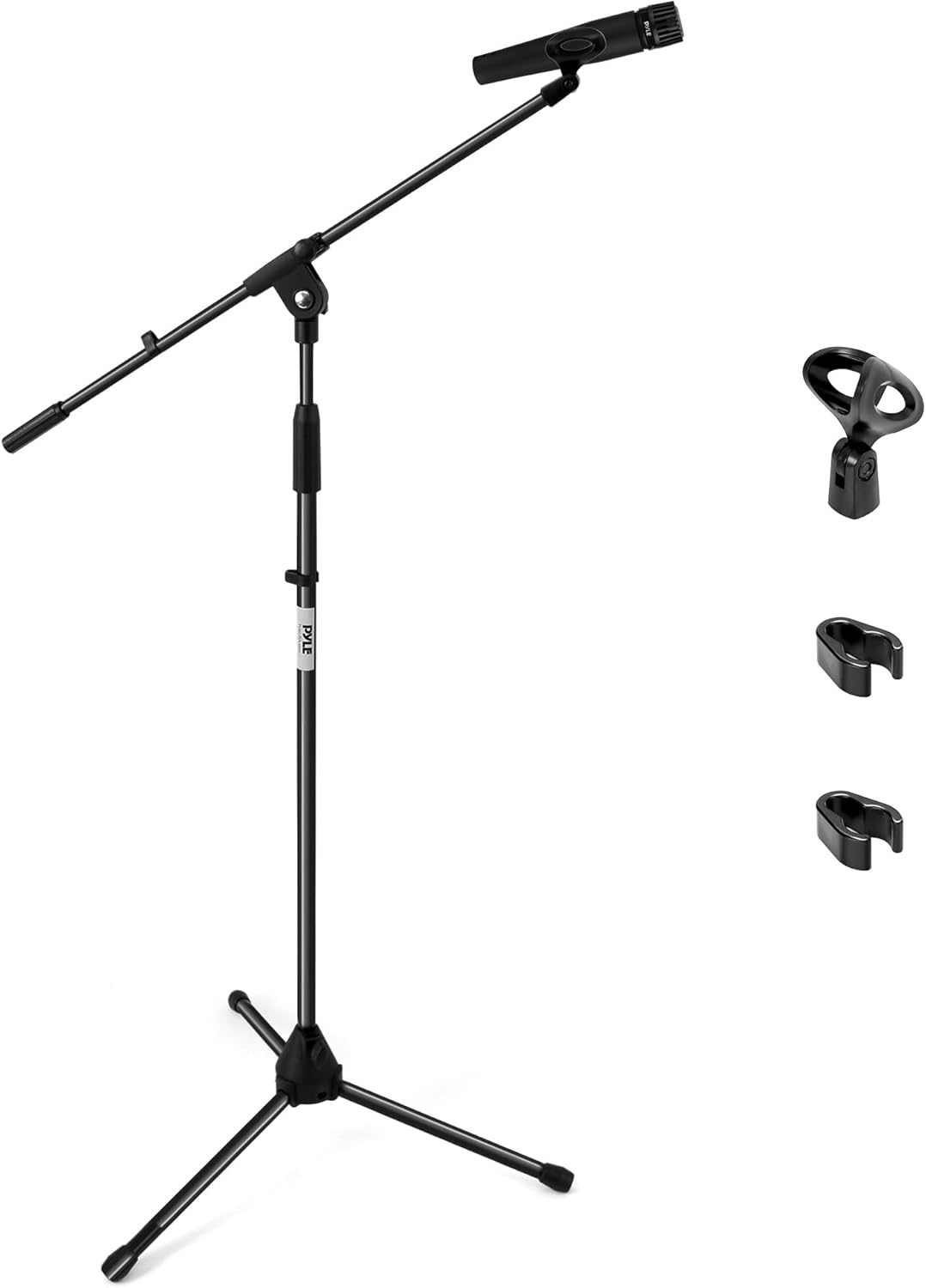Pyle Foldable Tripod Microphone Stand – Universal Mic Mount and Height Adjustable from 37.5” to 65.0” Inch High w/ Extending Telescoping Boom Arm Up to 28.0” – Knob Tension Lock Mechanism PMKS3
