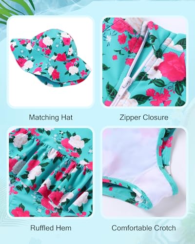 Image of Redair Toddler Girls One Piece Swimsuit Long Sleeve Bathing Suit with Hat UPF 50+ Sun Protection 1-5T