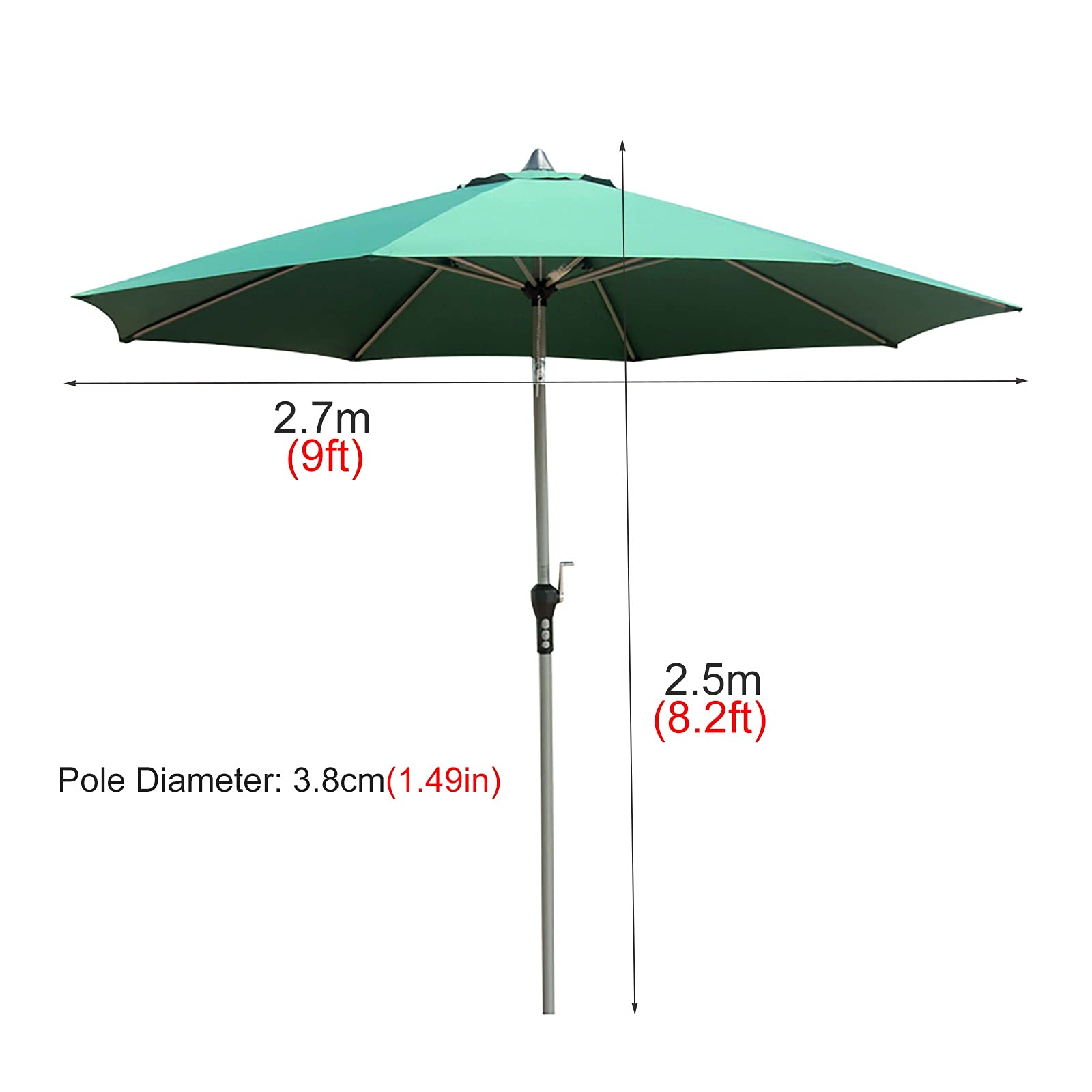 Parasol ogrodowy, duży, wodoodporny parasol tarasowy, 2,7 m, do użytku na zewnątrz, z mechanizmem nachylenia i korbą, okrągły, zacieniony baldachim na basen, plażę, do ogrodu