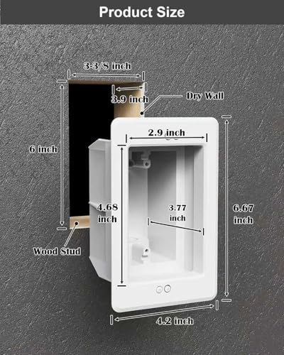 Image of Recessed Outlet /Electrical Box Single Gang, DVFR1W-1 Recessed Receptacle Outlet Box for Wall Mount TV, Antenna, Phone and Cable TV, Suitable for GFCI and USB