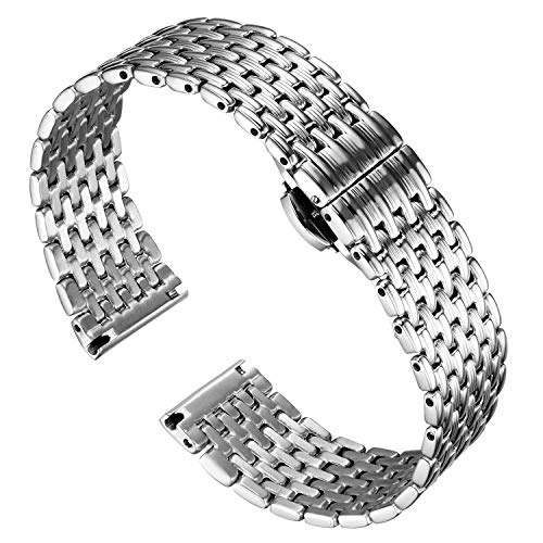 Thin Mesh Stainless Steel Watch Band Light Replacement Watch Strap Polished Bracelets for Men Women 12mm/14mm/16mm/18mm/20mm/22mm with Butterfly Buckle watch strap (Color : Silver, Size : 22MM)