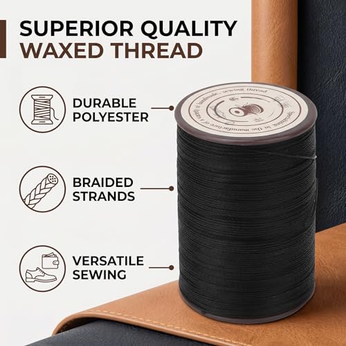 Hilo encerado de poliéster para coser cuero, rollo de 160 m con colores surtidos para zapatos, carteras y manualidades, hilo resistente para coser a mano para artesanos del cuero miniatura 2