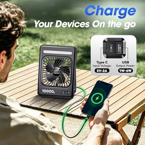 10000mAh Portable Travel Fan LED Lantern 5 Speeds 24H Runtime - image 4
