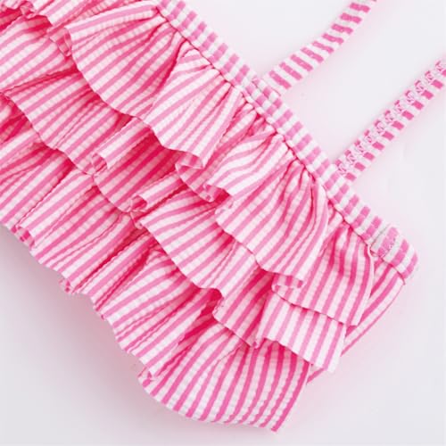 LIZENS Girls Two Piece Striped Bikini Set Swimwear Flounce Ruffle Trim 2-12Years Beach Bathing Swimsuit4