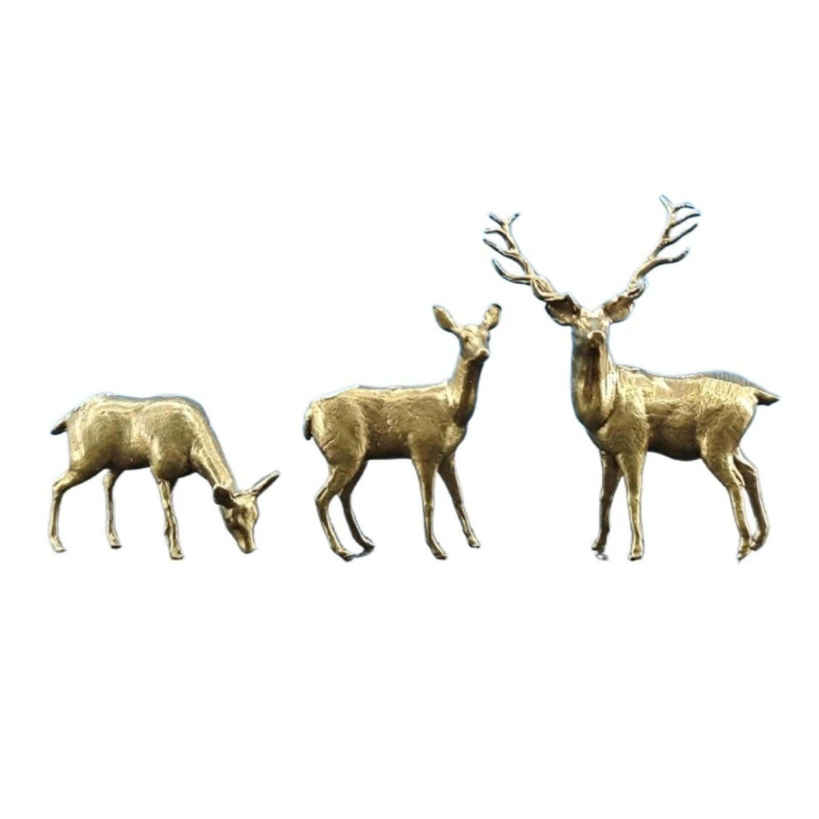 NGDFGR 3Pcs Brass Sika Deer Buck Doe Fawn Model Miniature Figurines,Metal Christmas Deer Statue Sculpture Crafts Collection Office Home Study Desktop Ornament Bonsai Micro Lands