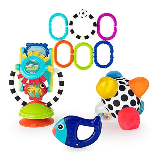 Sassy Discover The Senses Developmental Gift Set for Newborns and Up | Includes Bumpy Ball, High Chair Toy, Water-Filled Teether, 6 Piece Ring O’ Links