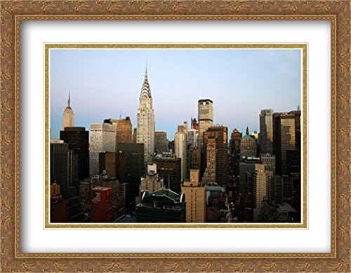 New York City Skyline 2x Matted 36x28 Large Gold Ornate Framed Art Print by The Cityscape Art Print Series