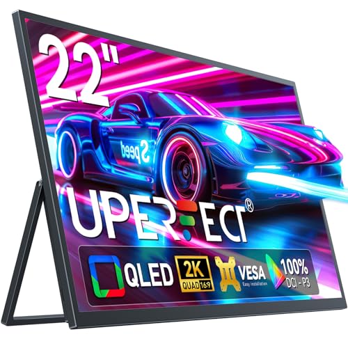 UPERFECT 22 Zoll 2K QLED Portable Monitor 2560x1440 QHD IPS-Display mit 180° Verstellbarem Ständer USB C Mini HDMI Eye Care Matter Bildschirm für Laptop PC PS4/5 Switch/Xbox, VESA-kompatibel
