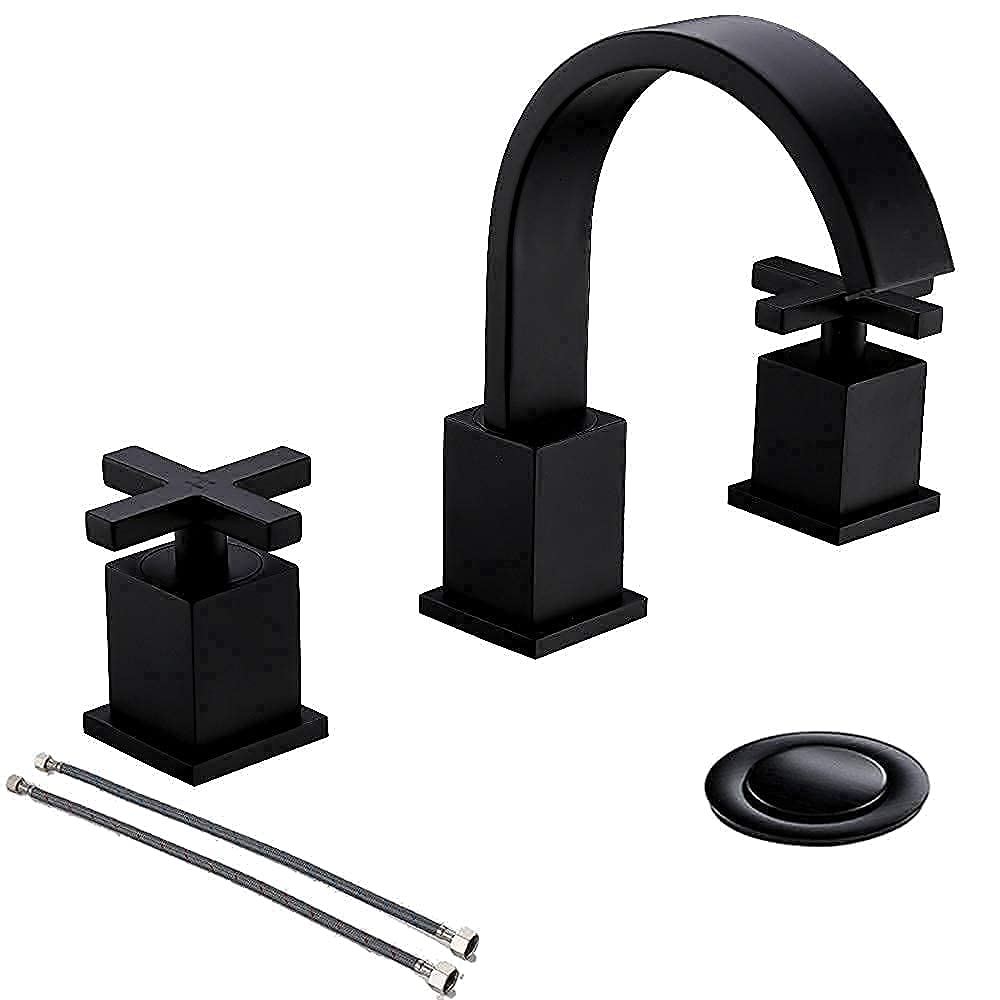 Rubinetto per lavabo a Due Maniglie da 8 Pollici con Scarico a Scomparsa e valvola, in Bronzo Anticato.