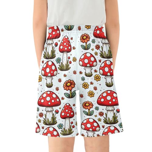 ALAZA Red Mushroom Flower Floral Pajama Shorts Elastic Waist Casual Sleep Shorts with Pockets Size 6-142