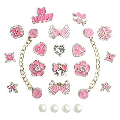 22Pcs Bling Shoe Charms for Women, Pink Sparkli...