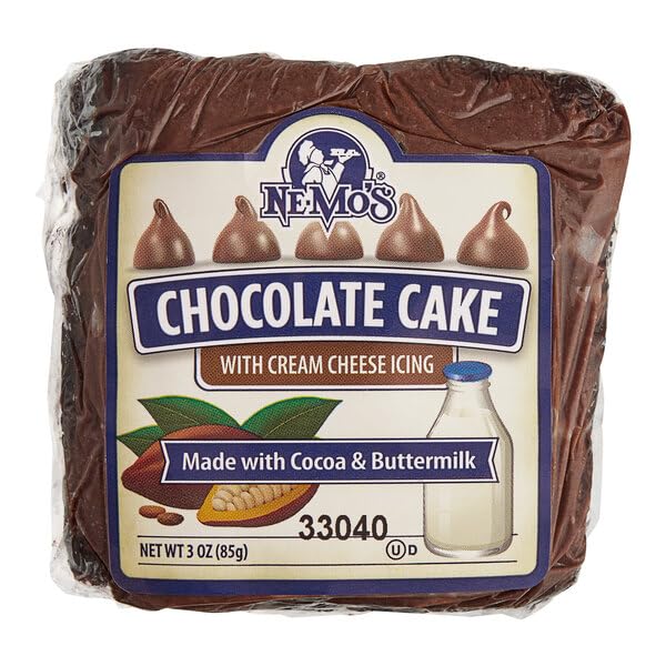 Nemo's Chocolate Square Cake with Cream Cheese, Individually Wrapped, 3 Ounces Each, (6 Pack) By GreenZep