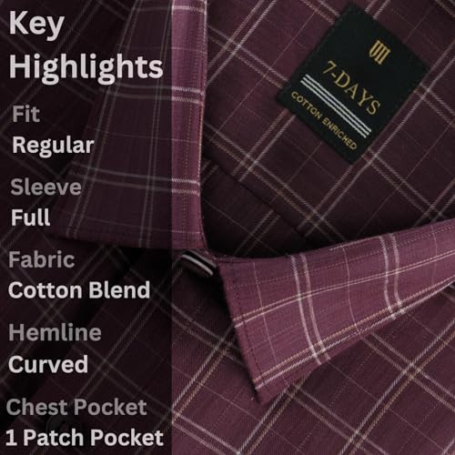 Image of 7-DAYS Men's Premium Checks Formal Shirt - Cotton Rich, Regular Fit, Full Sleeve, with Pocket, Wrinkle Resistant - Stylish Office & Everyday Wear.