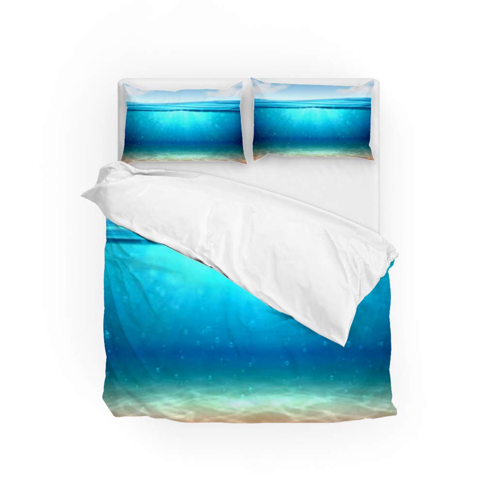 Housse de Couette CHEHONG Bleu Wave Horizon 3 pièces pour lit Long Twin en microfibre douce